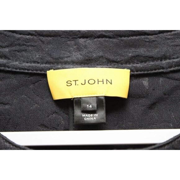 St John Full Zip Jacket Size 14 Black Jacquard Career Old Money Quiet Luxury - Picture 6 of 11